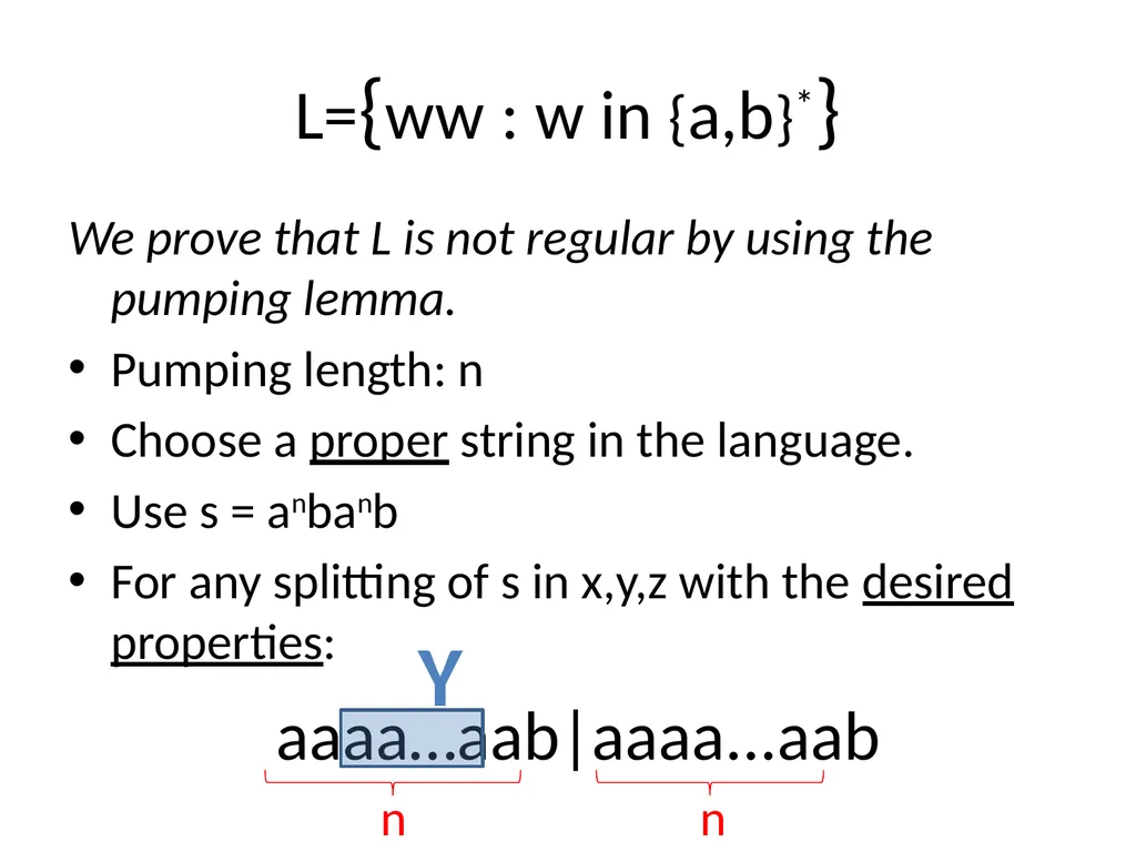 Pumping Lemma Examples L> = {aibj : i > j} - slide 45 of 67