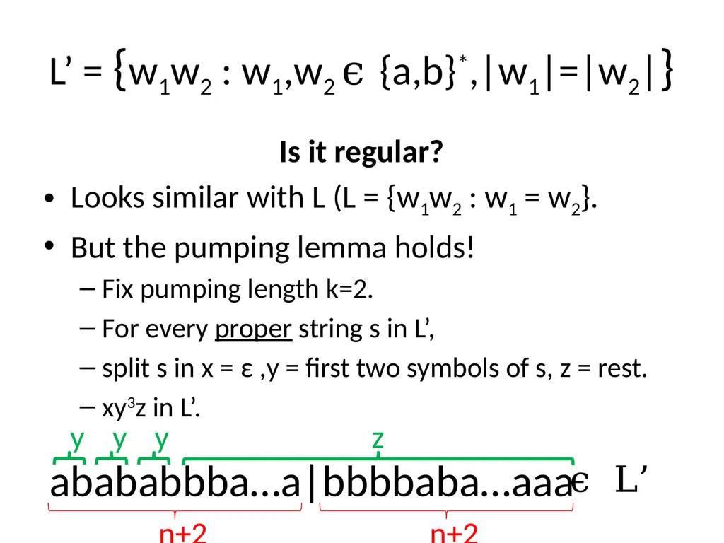 Pumping Lemma Examples L> = {aibj : i > j} - slide 58 of 67