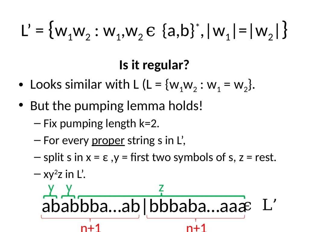 Pumping Lemma Examples L> = {aibj : i > j} - slide 57 of 67