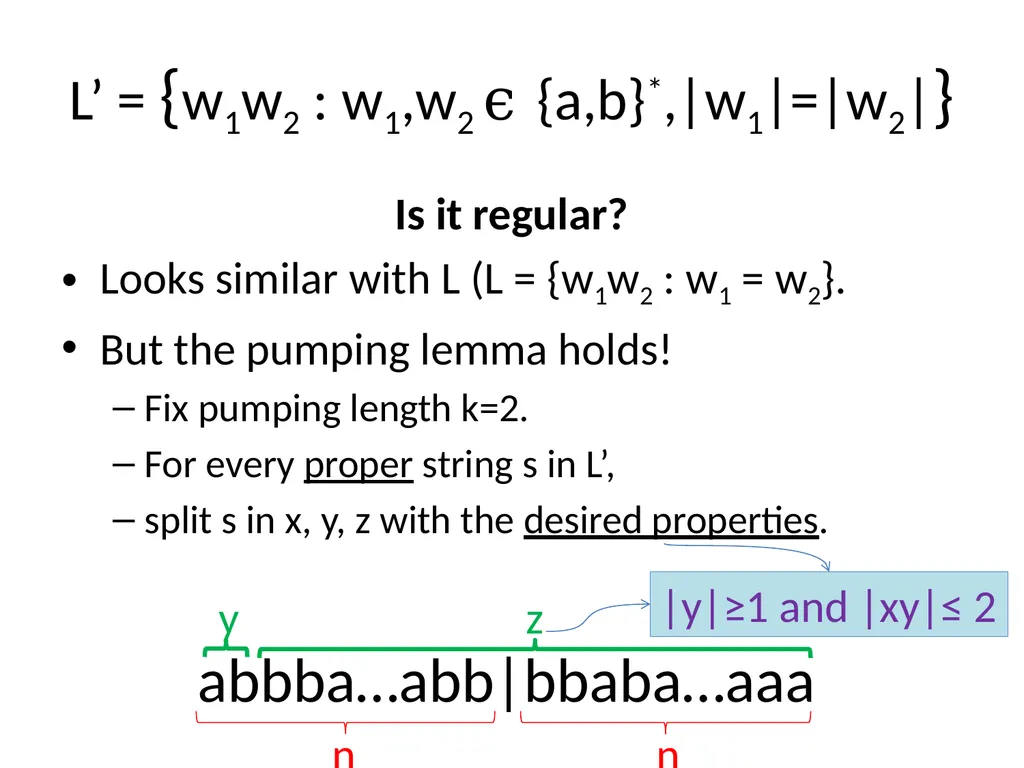 Pumping Lemma Examples L> = {aibj : i > j} - slide 55 of 67