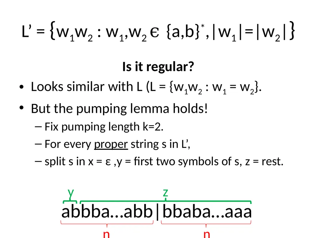 Pumping Lemma Examples L> = {aibj : i > j} - slide 56 of 67