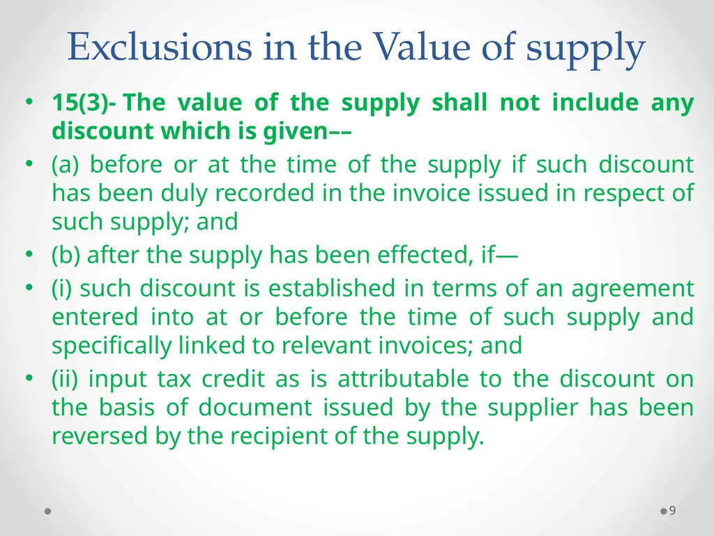 Value of Supply in GST Presented by PAMS - slide 9 of 35