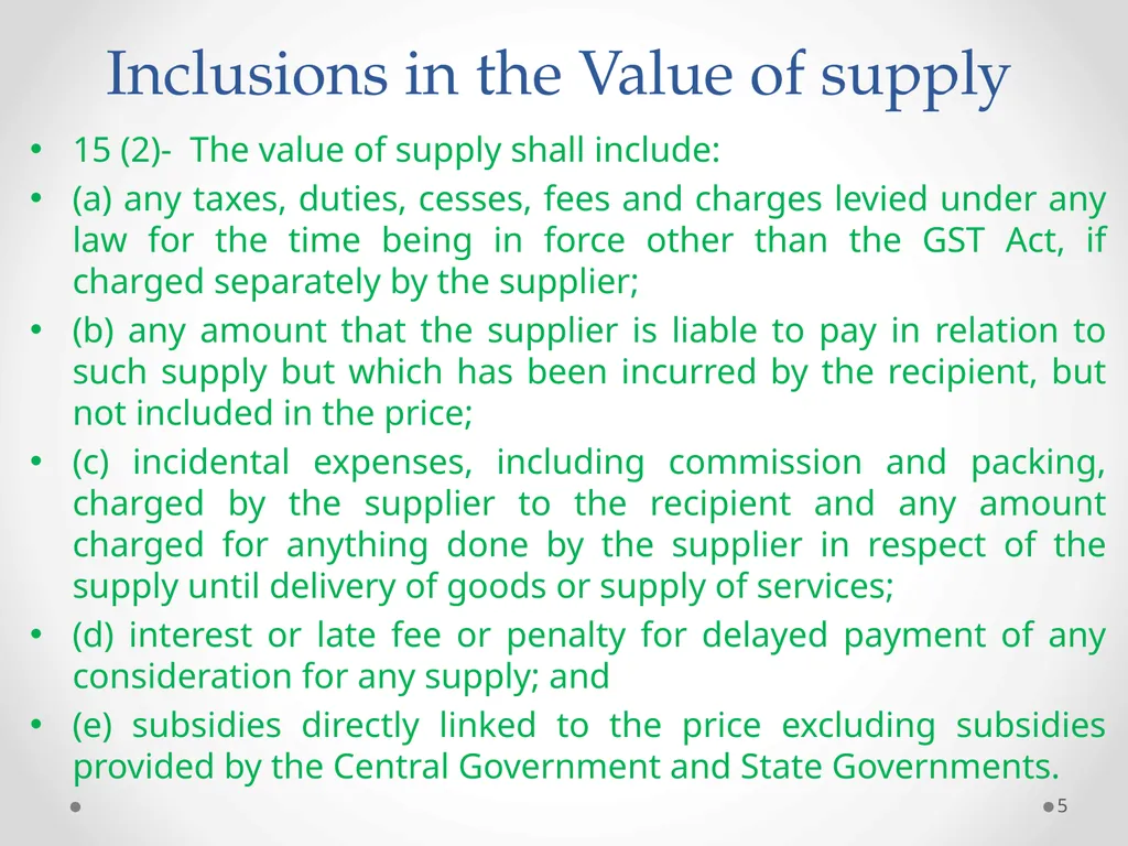 Value of Supply in GST Presented by PAMS - slide 5 of 35