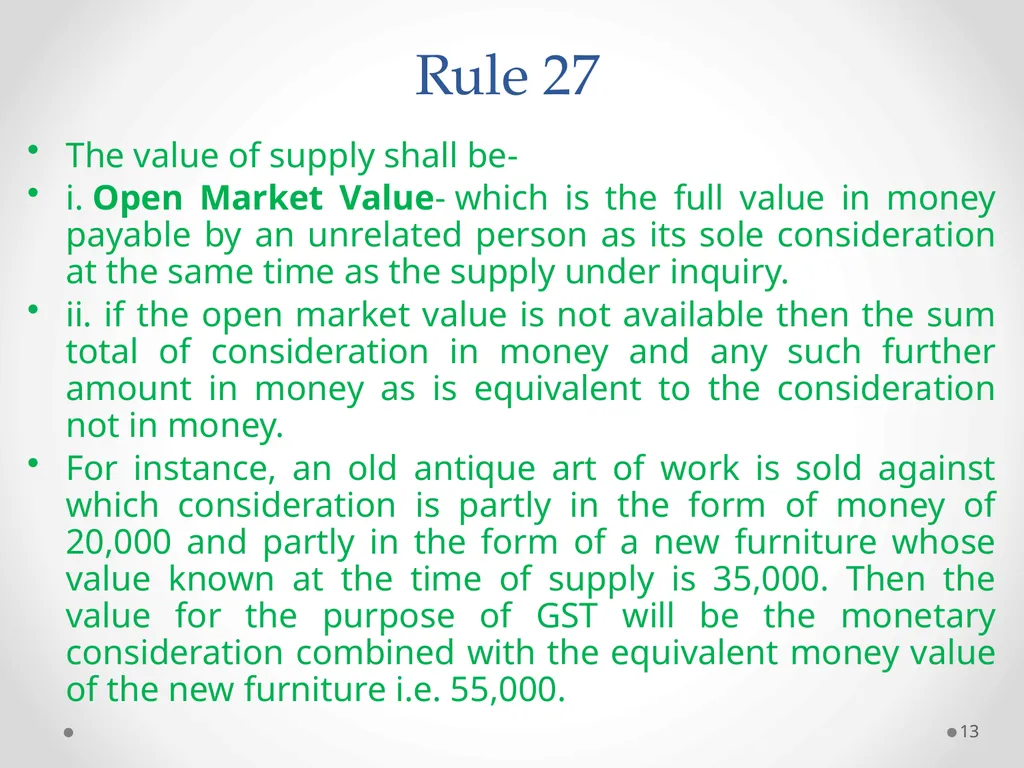 Value of Supply in GST Presented by PAMS - slide 13 of 35