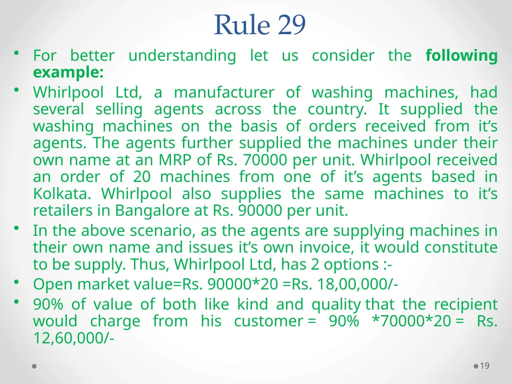 Value of Supply in GST Presented by PAMS - slide 19 of 35