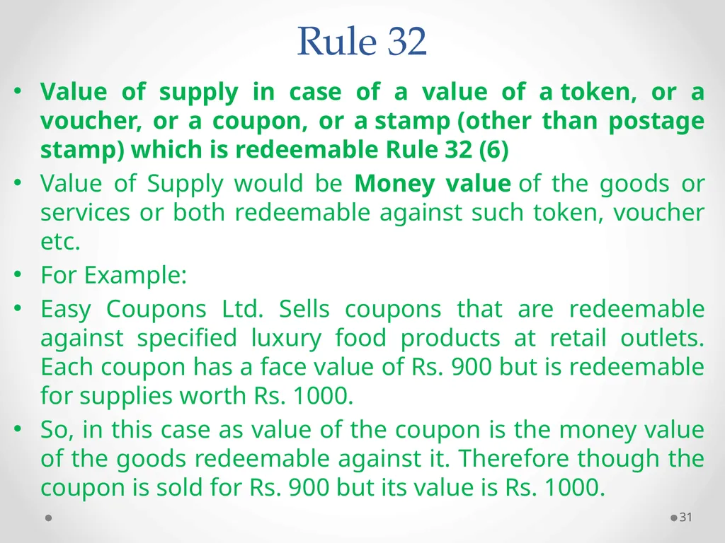 Value of Supply in GST Presented by PAMS - slide 31 of 35