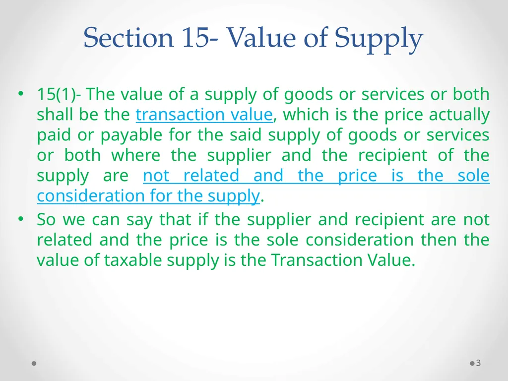 Value of Supply in GST Presented by PAMS - slide 3 of 35