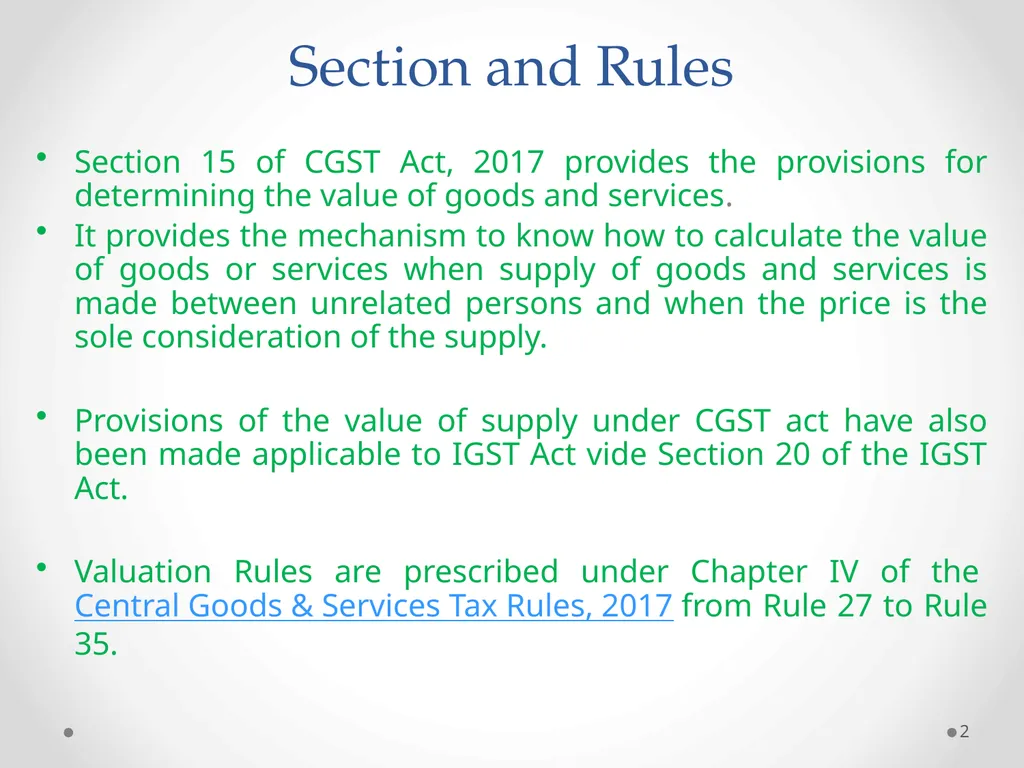 Value of Supply in GST Presented by PAMS - slide 2 of 35