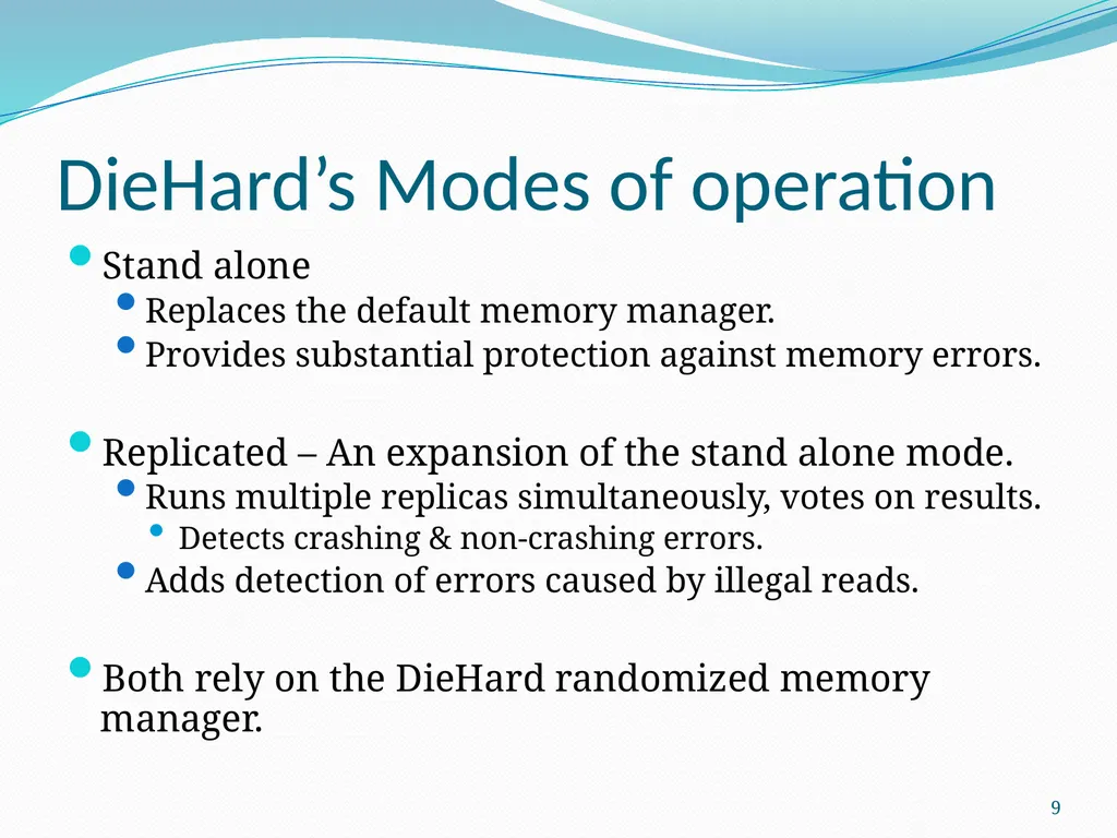 DieHard: Probabilistic Memory Safety for Unsafe - slide 9 of 45