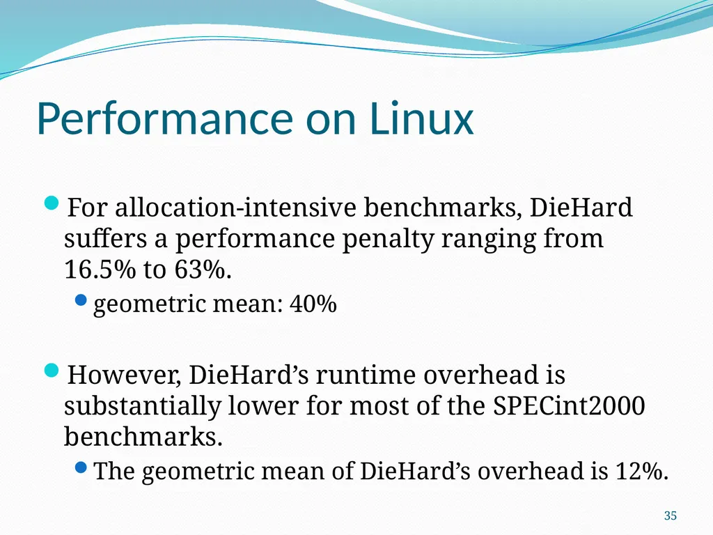 DieHard: Probabilistic Memory Safety for Unsafe - slide 35 of 45