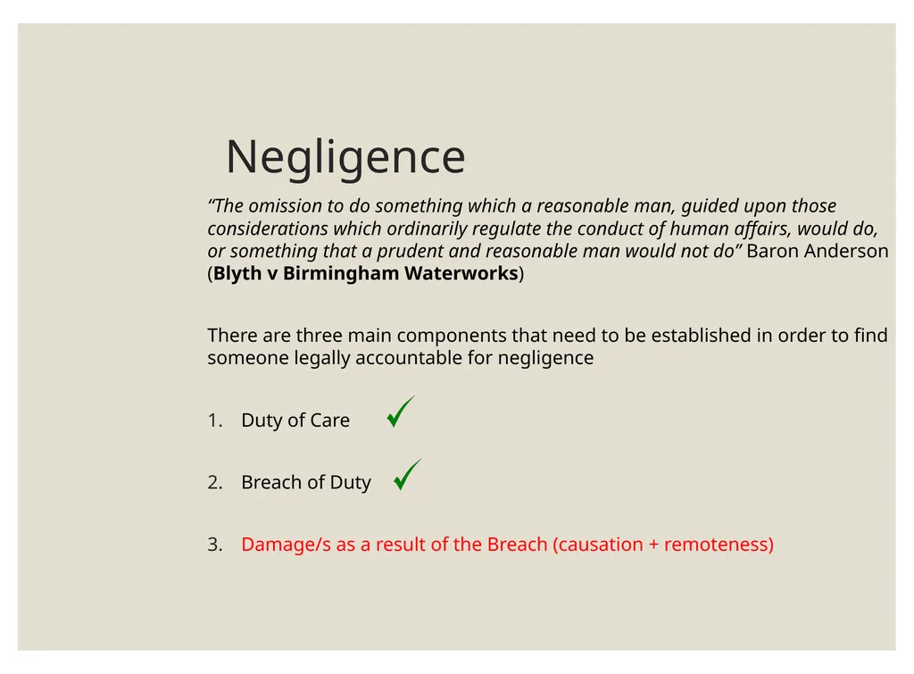 Negligence Law of Tort Negligence “The omission to - slide 2 of 20