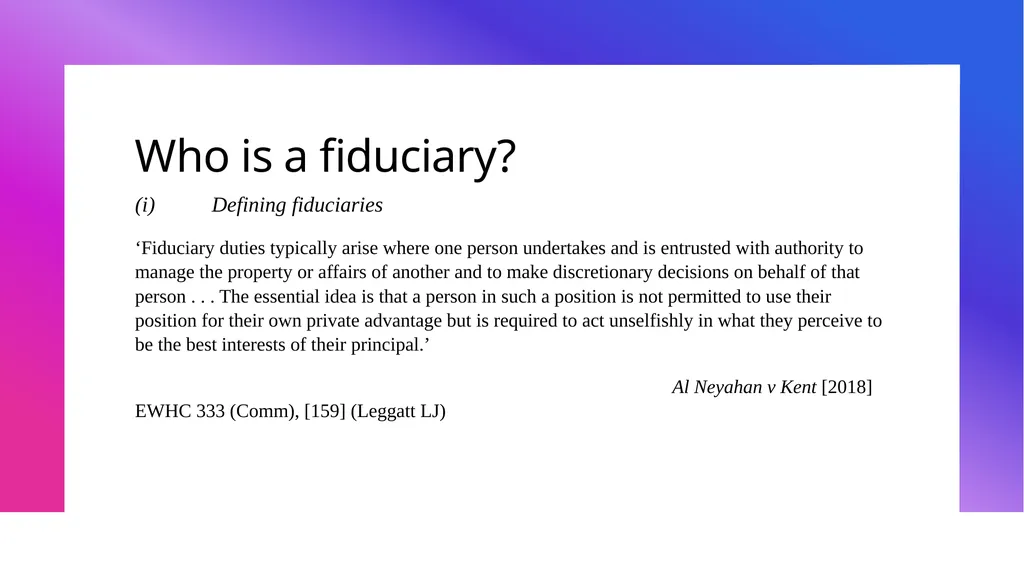 DISGORGING PROFITS FOR BREACH OF FIDUCIARY DUTY: - slide 2 of 14