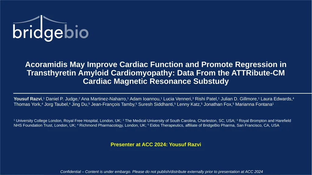 Acoramidis May Improve Cardiac Function and - slide 1 of 8