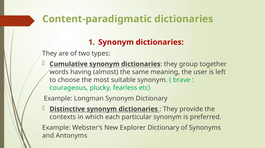 Typology of specialized dictionaries Syntagmatic - slide 14 of 19