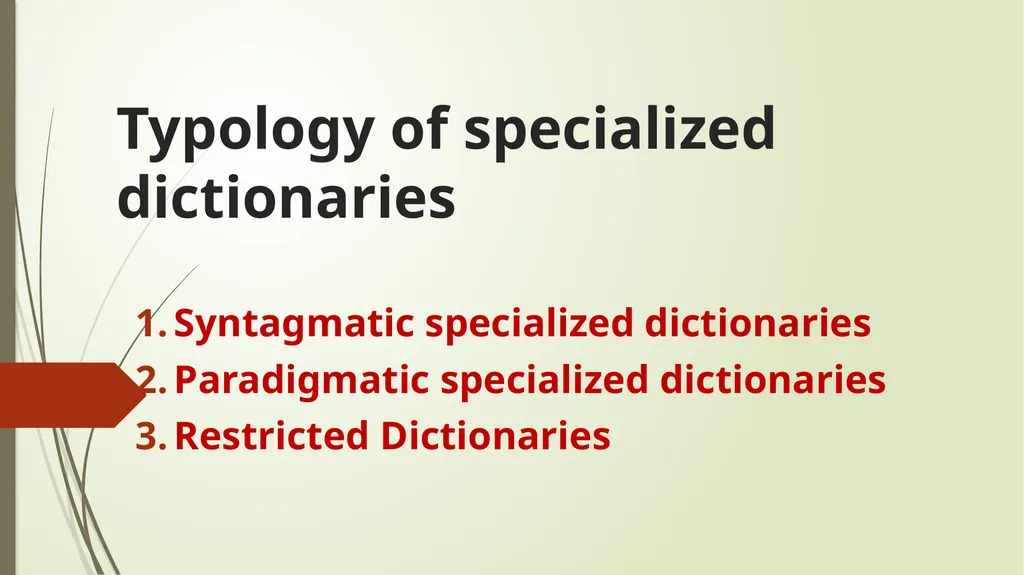 Typology of specialized dictionaries Syntagmatic - slide 1 of 19