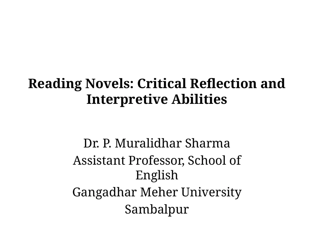 Reading Novels: Critical Reflection and - slide 1 of 15