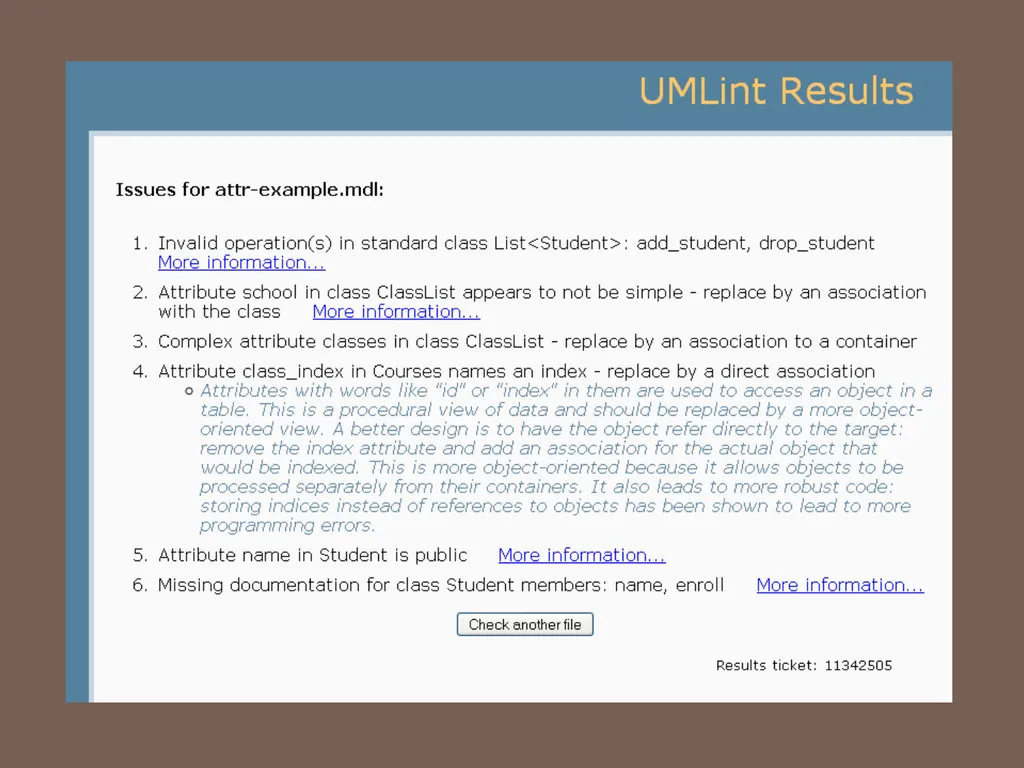 Experiences with a UML Diagram Critique Tool - slide 21 of 37