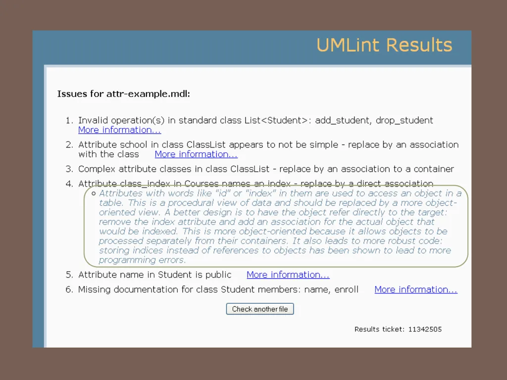 Experiences with a UML Diagram Critique Tool - slide 22 of 37