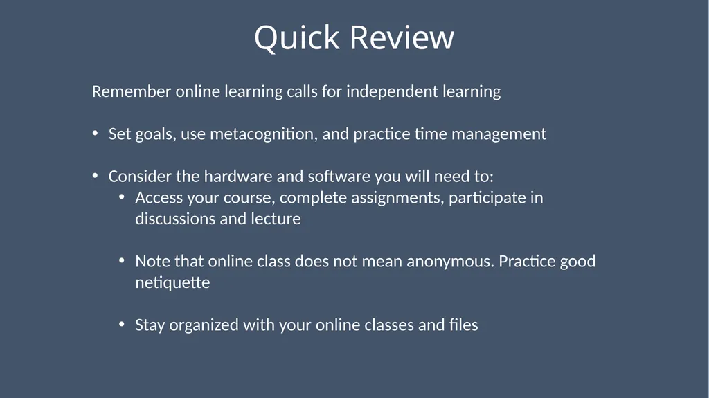 WCC Technology & Online Learning Orientation 105: - slide 8 of 31