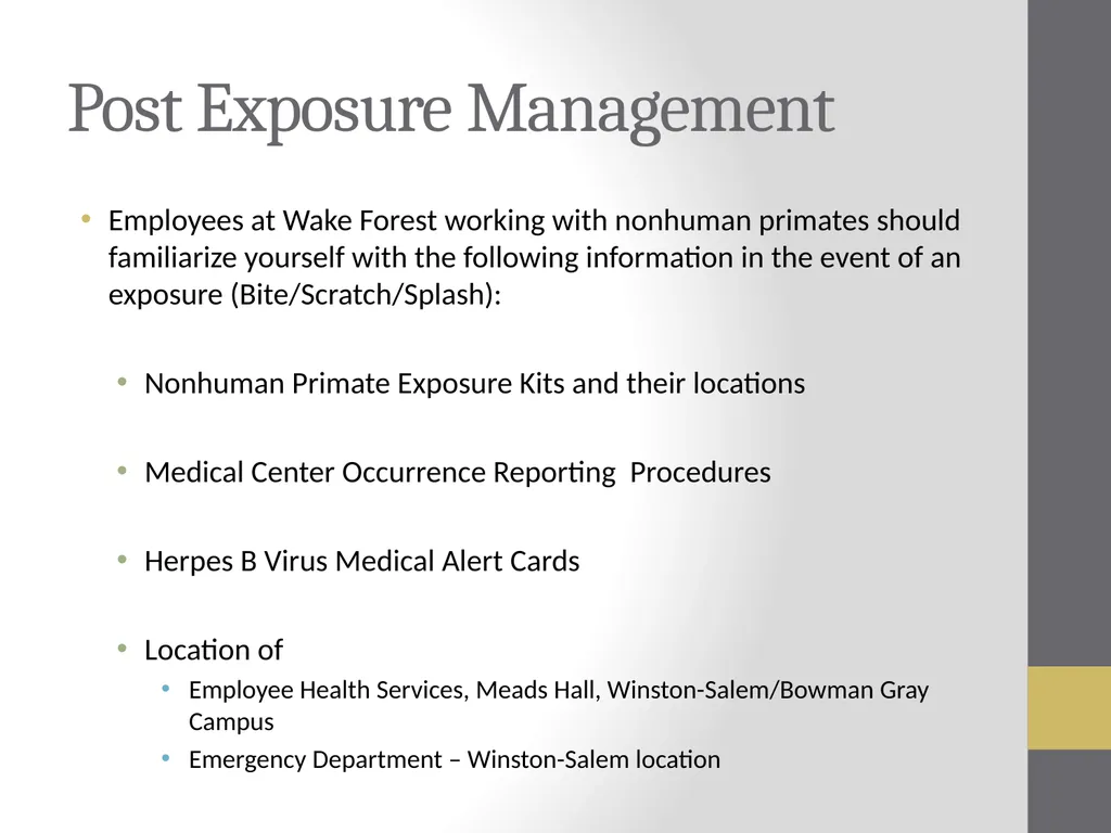 Nonhuman Primate Post Exposure Plan What should I - slide 2 of 8