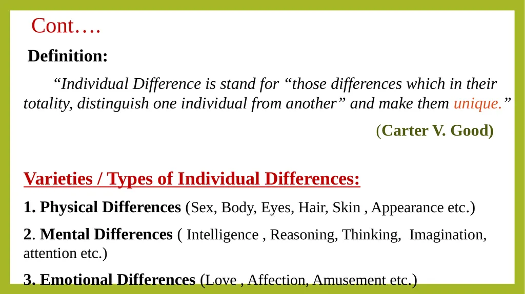 Individual Differences : Meaning, Types, Factors - slide 3 of 11