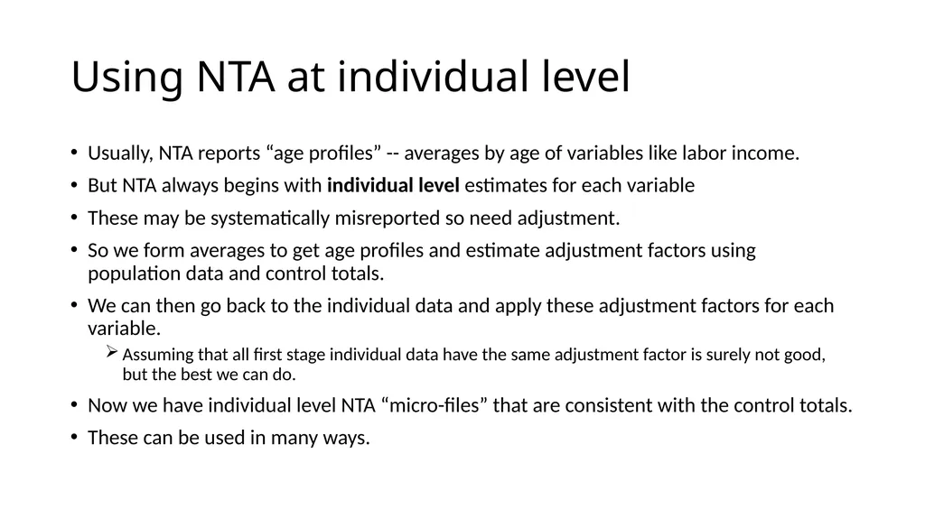Using NTA at individual level to measure levels - slide 4 of 44