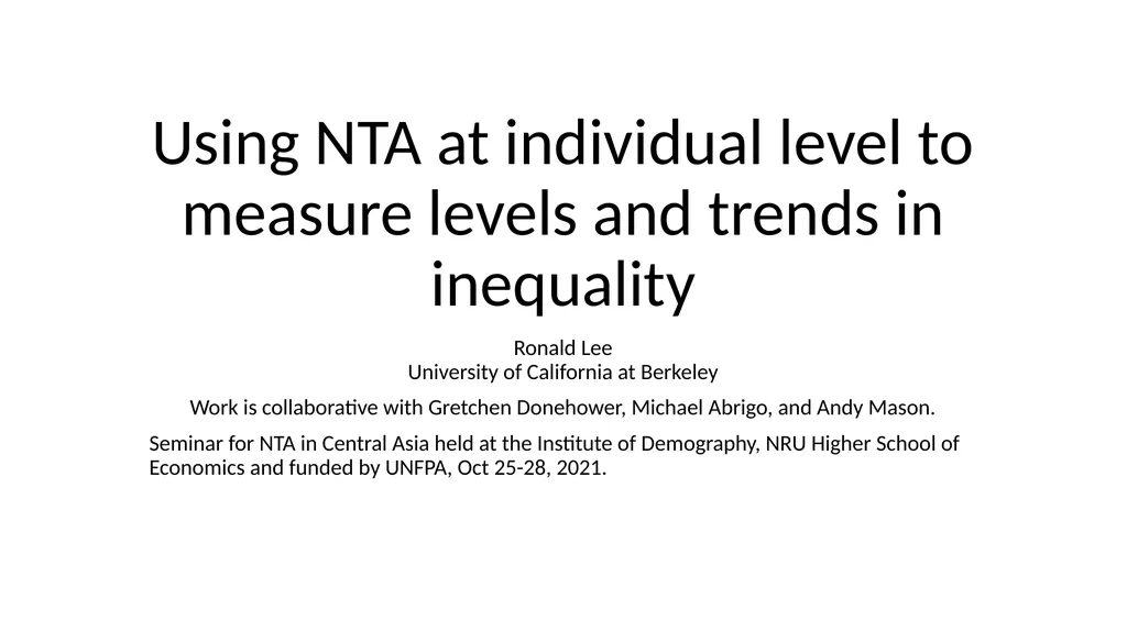 Using NTA at individual level to measure levels