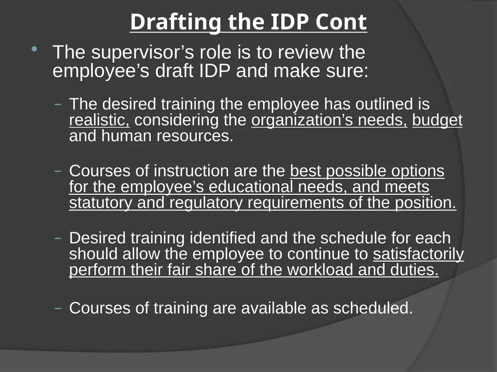 Individual Development Plan (IDP) AGENDA IDP plan - slide 12 of 29