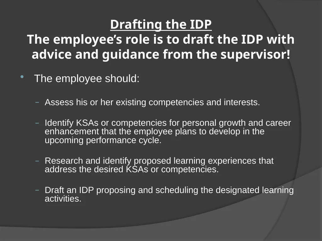 Individual Development Plan (IDP) AGENDA IDP plan - slide 11 of 29