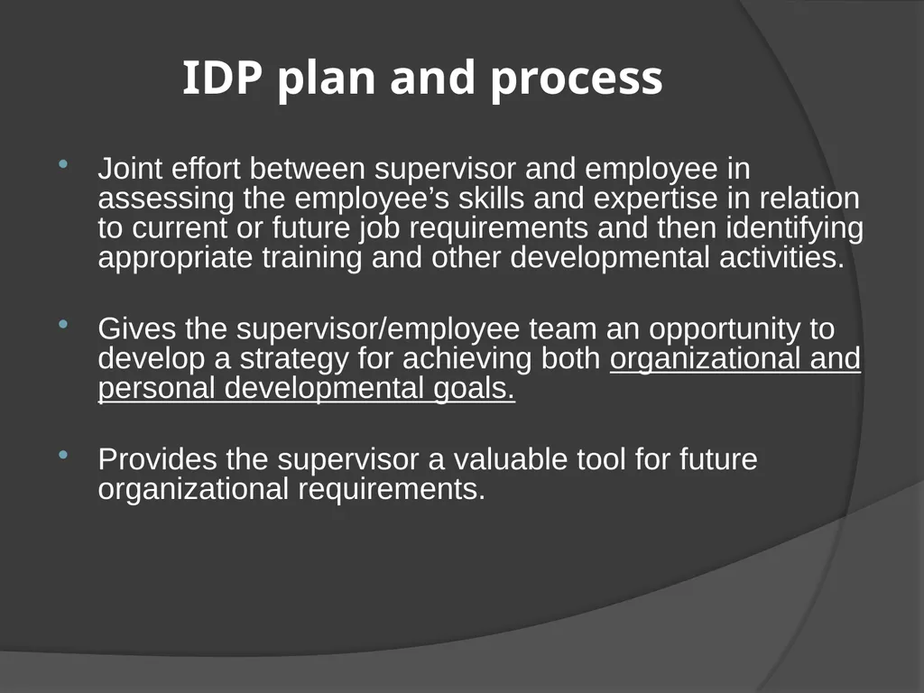 Individual Development Plan (IDP) AGENDA IDP plan - slide 3 of 29