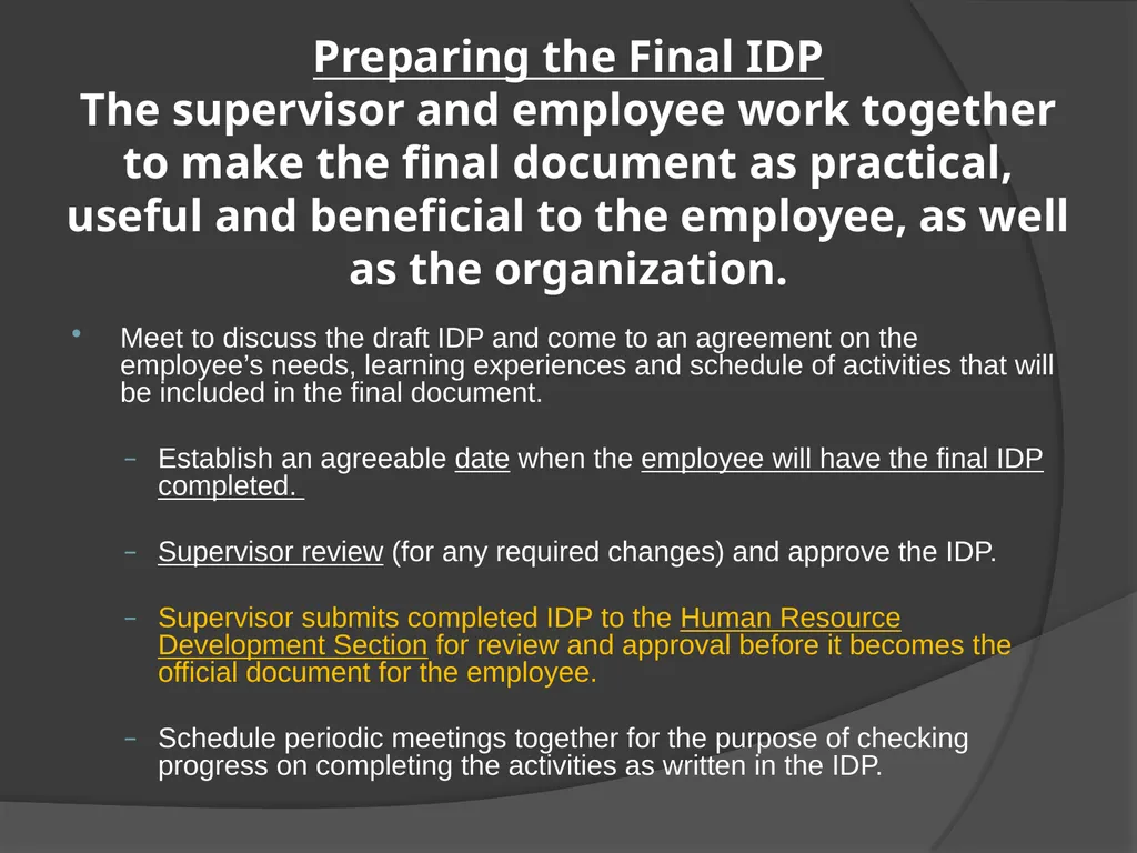 Individual Development Plan (IDP) AGENDA IDP plan - slide 13 of 29