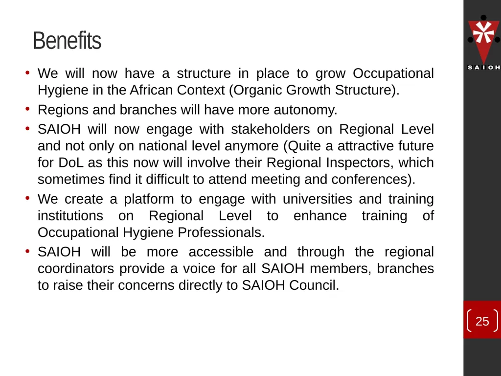 SAIOH Structuring of SAIOH – Regional Conferences - slide 25 of 29