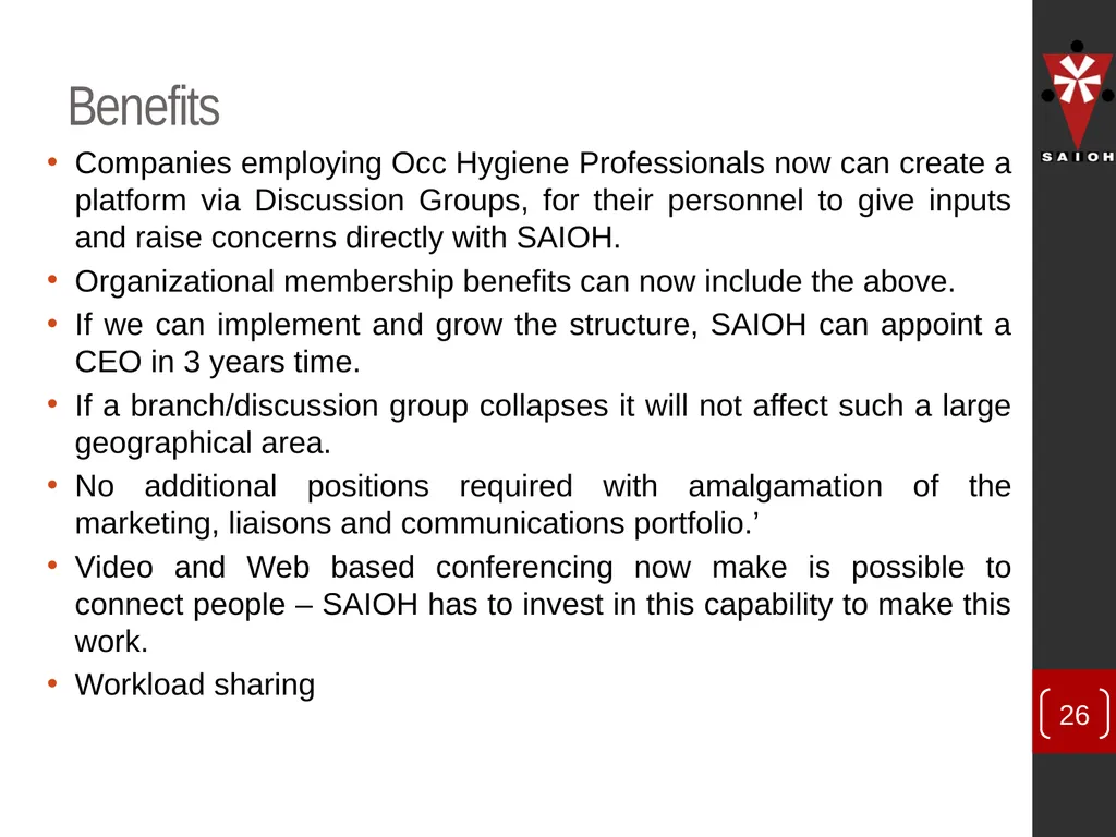 SAIOH Structuring of SAIOH – Regional Conferences - slide 26 of 29