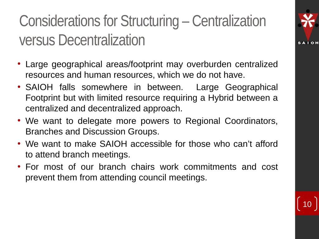 SAIOH Structuring of SAIOH – Regional Conferences - slide 10 of 29