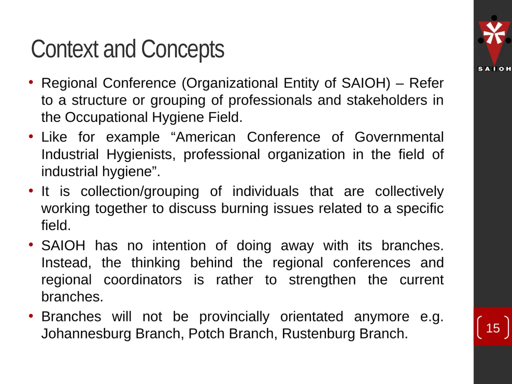 SAIOH Structuring of SAIOH – Regional Conferences - slide 15 of 29