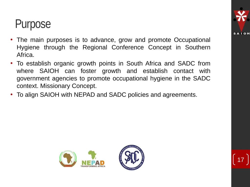 SAIOH Structuring of SAIOH – Regional Conferences - slide 17 of 29
