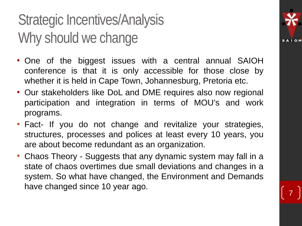 SAIOH Structuring of SAIOH – Regional Conferences - slide 7 of 29