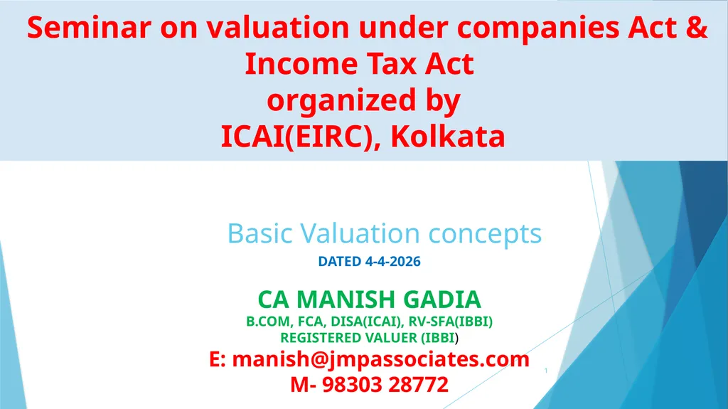 Basic Valuation concepts DATED 4-4-2026 1 Seminar - slide 1 of 28