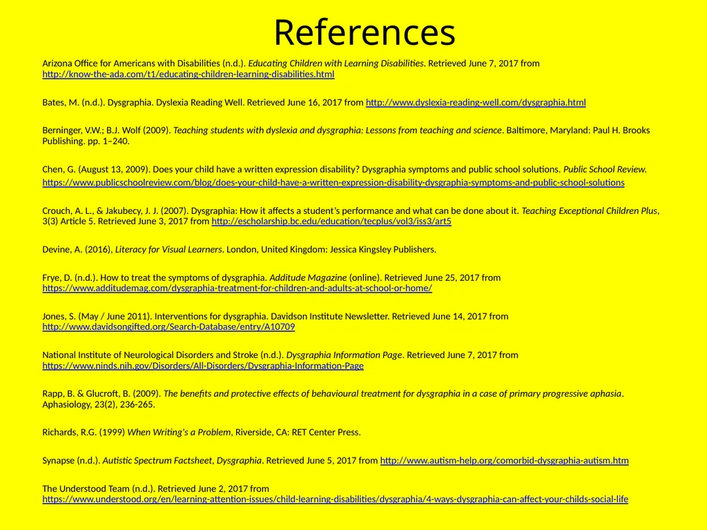 Dysgraphia: A Resource Guide FS Thompson - slide 17 of 17