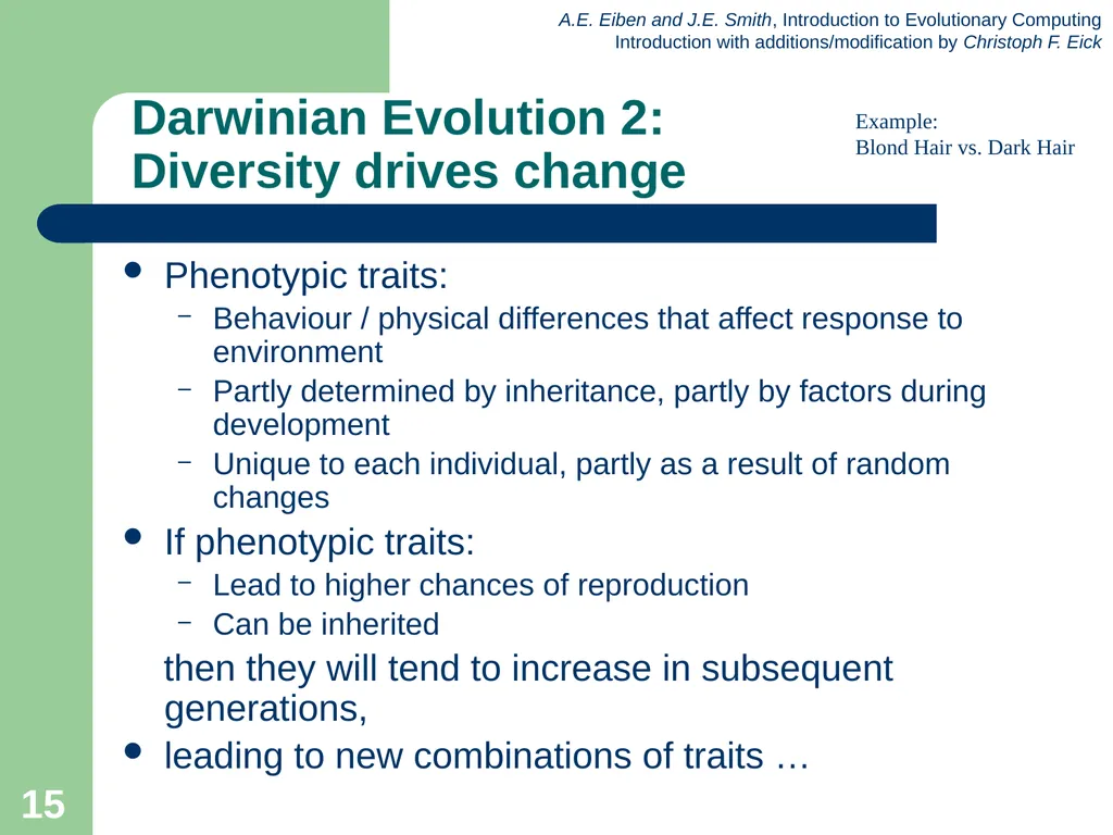 Introduction to Evolutionary Computing 1 News Feb. - slide 15 of 31