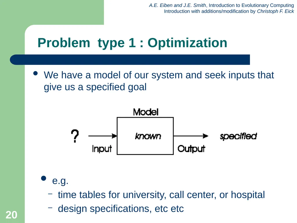 Introduction to Evolutionary Computing 1 News Feb. - slide 20 of 31