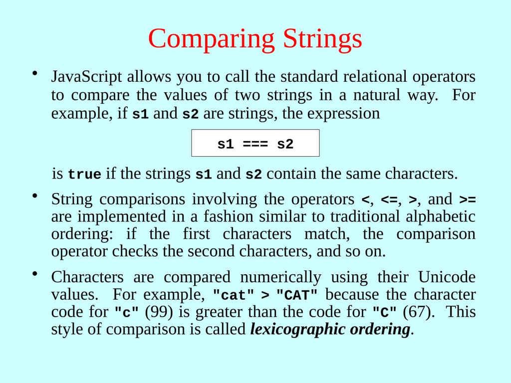 Strings in JavaScript Eric Roberts and Jerry Cain - slide 11 of 21