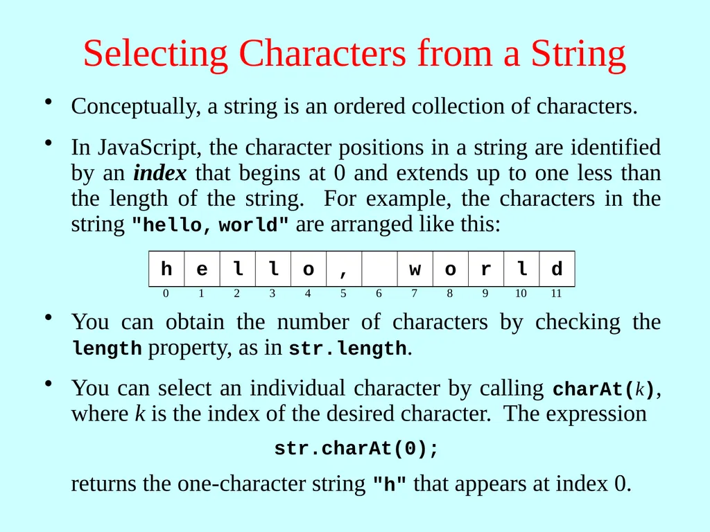 Strings in JavaScript Eric Roberts and Jerry Cain - slide 8 of 21
