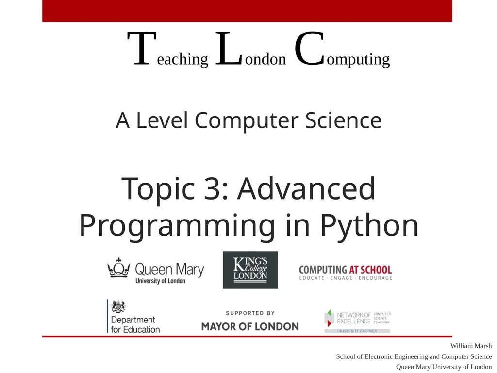 A Level Computer Science Topic 3: Advanced - slide 1 of 31
