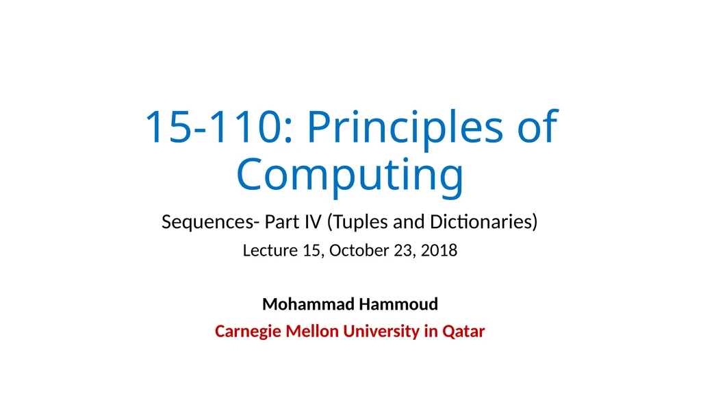 15-110: Principles of Computing Sequences- Part IV