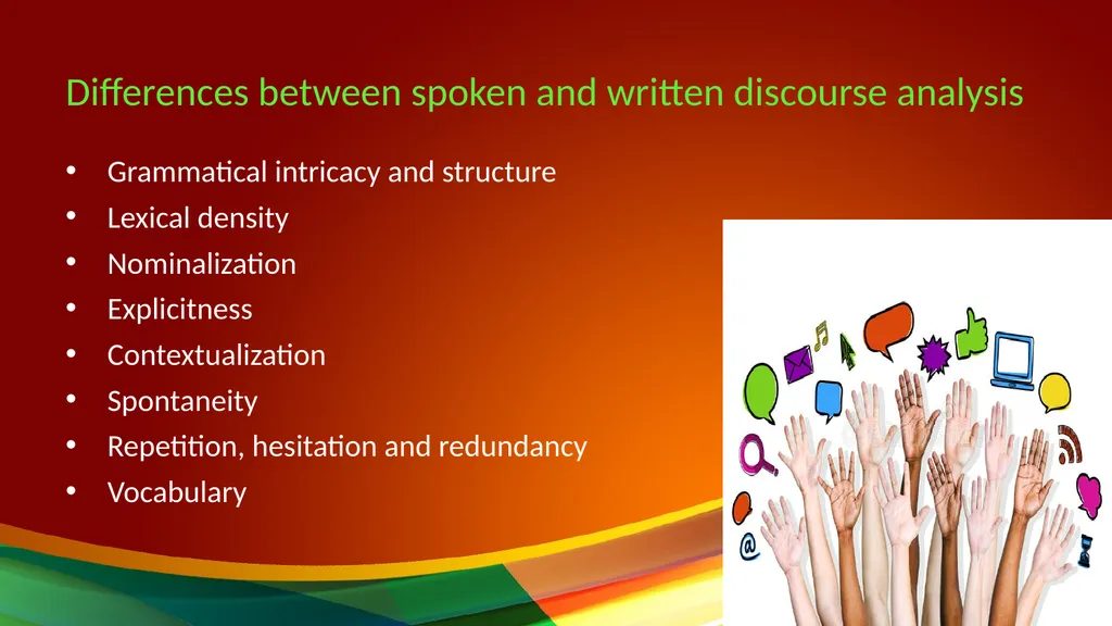 Differences between written and spoken discourse - slide 5 of 10