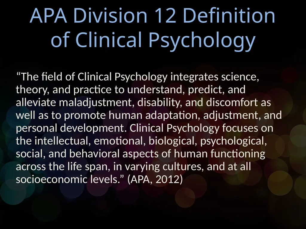 Chapter 1 Clinical Psychology: Definition and - slide 4 of 26