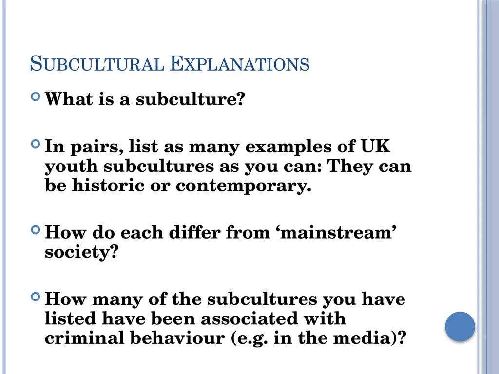 Subcultural Explanations for Crime & Deviance G674 - slide 3 of 46