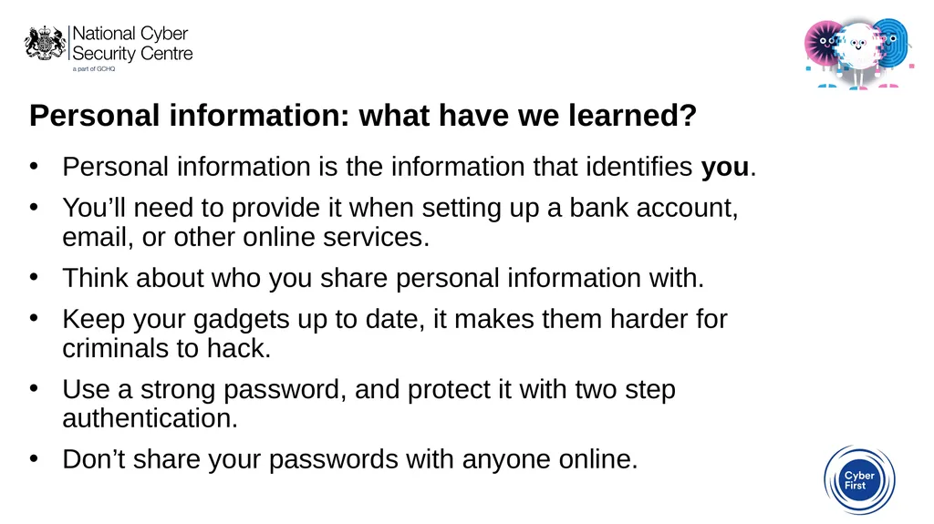 Cyber Sprinters: Activity 2a What is personal - slide 9 of 9