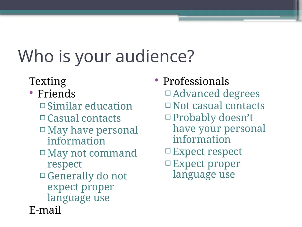 Writing Contexts: E-mail or Text? Dr. Robert T. - slide 4 of 17